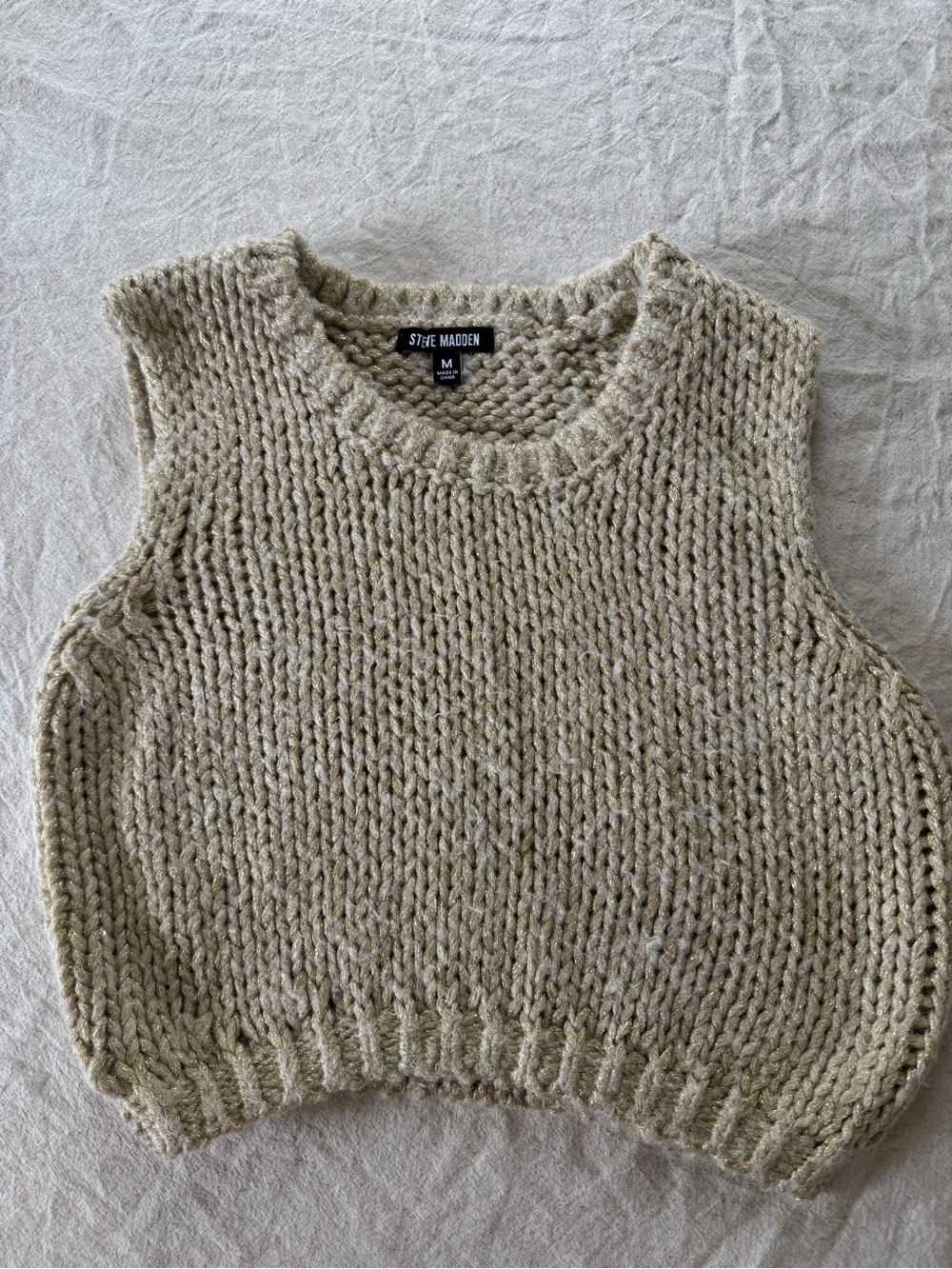 Steve Madden Chunky Knit Beige Sleeveless Crewneck Sweater Vest
